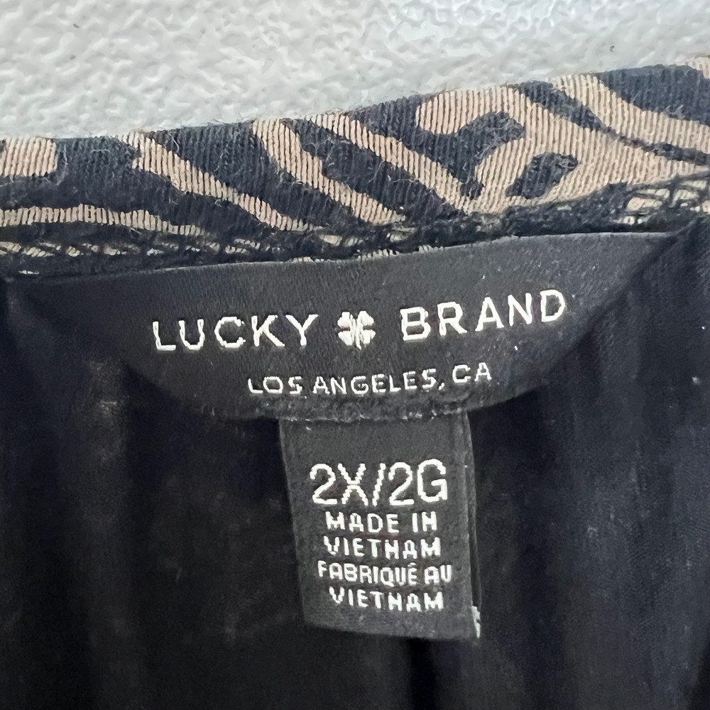 Lucky Brand 2X Blouse Black Tan Floral Damask Boho Peasant Soft Comfy Viscose - Picture 3 of 13